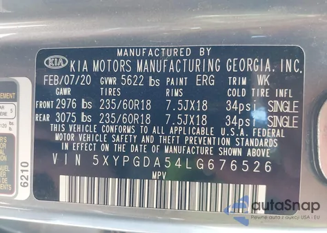 2020 Kia Sorento 3.3L Lx from USA, damaged, VIN 5XYPGDA54LG676526